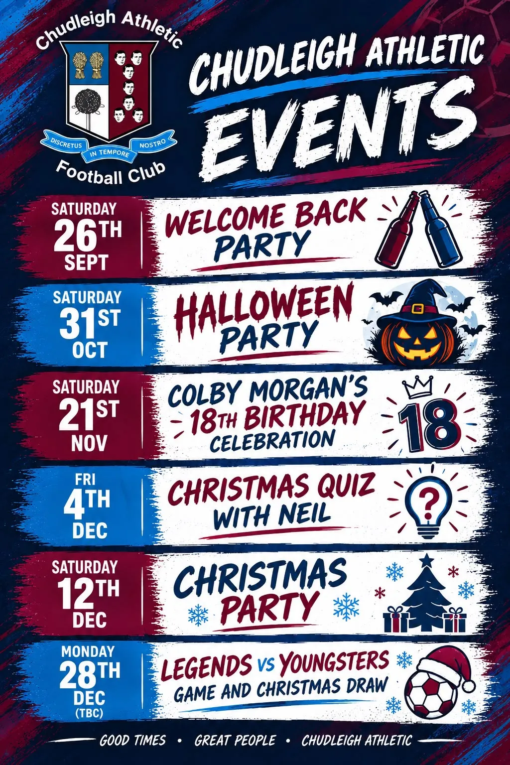 Chudleigh Athletic Events poster for late 2026